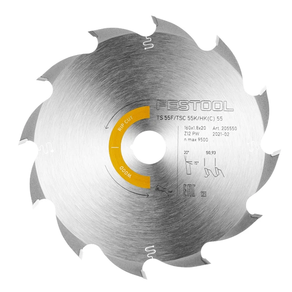 Lame Scie Circulaire Festool Wood Rip Cut Ă160 X 1.8 X 20 Mm - 12 Dents