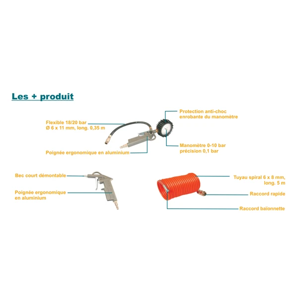 Kit Soufflette Bec Court Pistolet Gonflage Et Tuyau 5 M Lacmé 325702 – Image 3