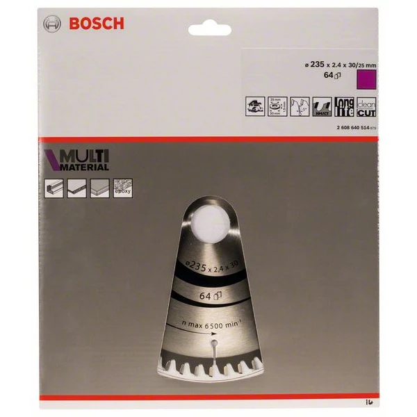 Lame Scie Circulaire Bosch Multi-matériaux 235 Mm Alésage 30 Mm 64 Dents – Image 2