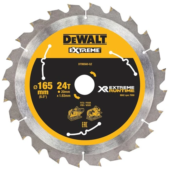 Lame De Scie Circulaire Bois Dewalt DT99560-QZ Ø 165 Mm X 20 Mm 24 Dents