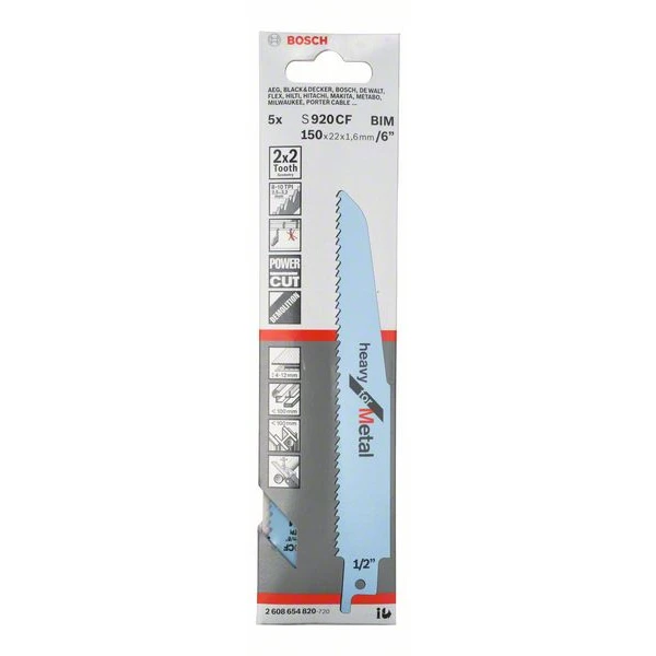 Lame De Scie Sabre Bosch S 920 CF Heavy For Metal 150x22x1,6mm Lot De 5