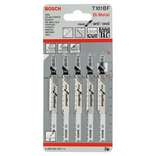 Lame Scie Sauteuse Bois Dur T 101 BF Jeu De 5 Lames : Bosch 2608634234
