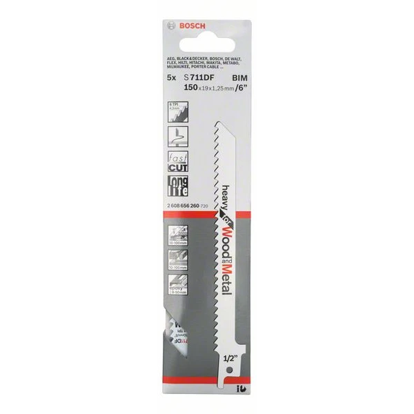 5 Lames De Scie Sabre Pour Bois Et MĂ©tal S 711 DF : Bosch 2608656260 â Image 3