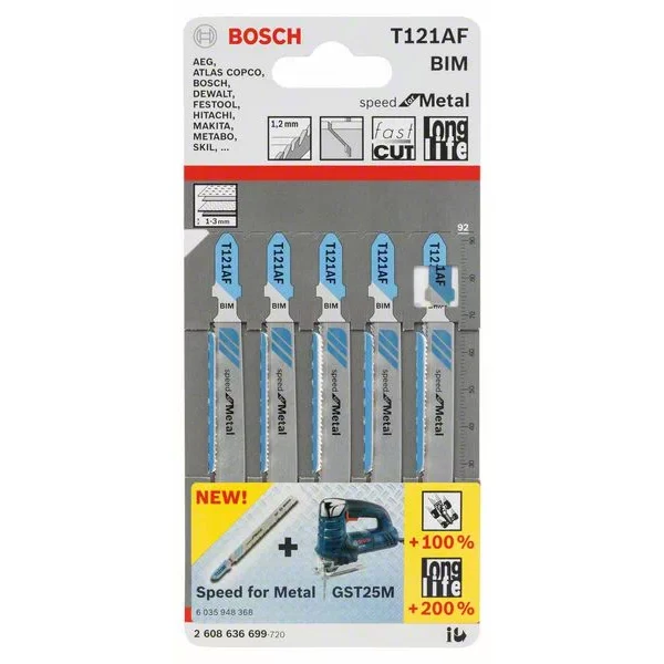 Lame Scie Sauteuse Bosch T 121 AF Speed For Metal Jeu De 5 Lames – Image 2