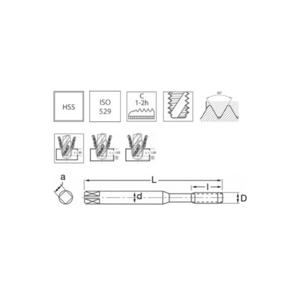 Taraud Hélicoïdal Machine Métrique HSS ISO529 M6 X 1,00 Queue Renforcée – Image 2
