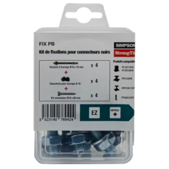 Kit De Fixations Pour Pieds De Poteaux Noirs - Avec 4 Goujons D'ancrage, 4 Capuchons Et 4 Vis Connecteurs