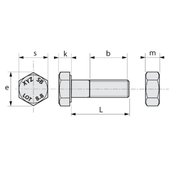 Boulon Charpente - TH - FP - Acier Galva - SB Classe 8.8 - M12x40mm