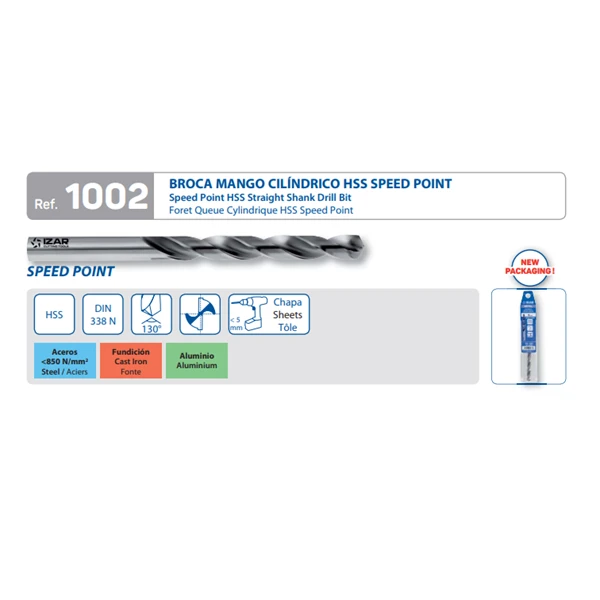Foret Métaux HSS Speedpoint - Queue Cylindrique - DIN338N - Diamètre 4 Mm - Lot De 2 Izar 24784