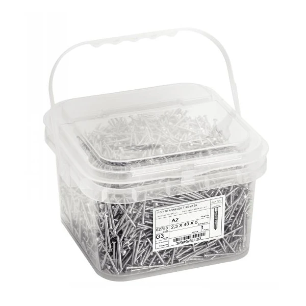 Pointe Annelée Tête Bombée En Acier Inoxydable A2 Filetage Total 2.3x40mm Boîte De 250g