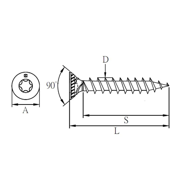 Vis Bois TK3 Fraisée Torx - Total M5x50mm - Acier Zingué Blanc – Image 2